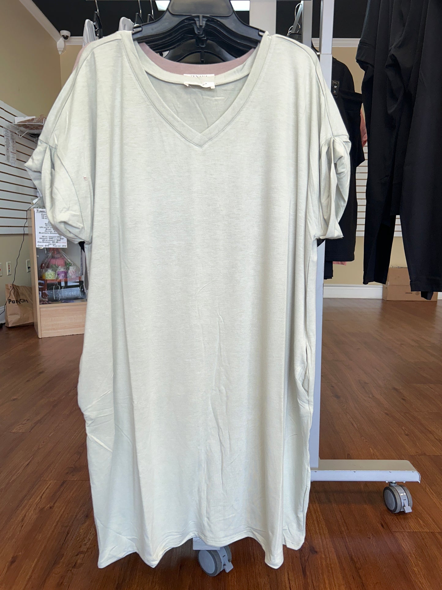 V neck Rolled sleeve dress